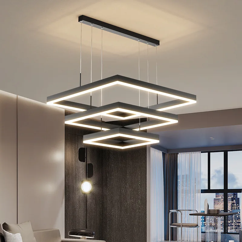 Modern Led Square Pendant Lights Dimmable Black for Bedroom Table Dining... - $130.34+