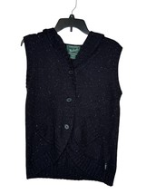Woolrich Women&#39;s Sweater Hooded Speckled Vest Button Round Hem Black Sz. Medium - £19.08 GBP