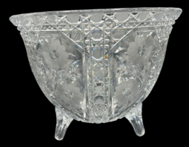 Antique Glass Bowl 3 Footed Bowl Centerpiece Etched Crystal 10&quot; Diameter... - $80.00