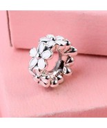 Spring 925 Sterling Silver Daisy Spacer Charm with White Enamel Moments ... - £10.06 GBP