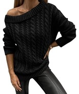 Women&#39;s Black One Shoulder Long Sleeve Chunky Knit Sexy Sweater - Size: M - £14.43 GBP