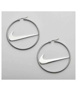 Nike Swoosh Silver - Plated Metal Hoops Clasp Earrings, Pair, For Women ... - $19.75