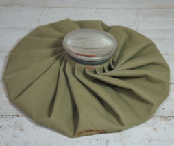 Vtg English Type Cloth Covered Ice Water Bag Pack Khaki Green w/ Metal C... - $17.16