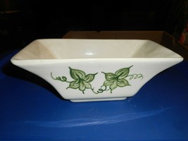 Rectangular Shape White Pottery Flower Vase W Hand Painted Vines In Green - £15.14 GBP