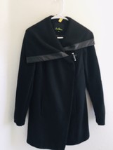 Sam Edelman black wool coat jacket with leather trim sz xs - £41.08 GBP