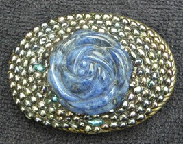 Vintage USA Funkie Junk Iridescent Oval ROSE BUCKLE--3&quot; Pewter Fits 1 &amp; 5/8 Belt - £15.94 GBP