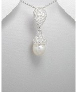 Sterling Silver Textured Teardrop Ivory Pearl Necklace - £29.28 GBP