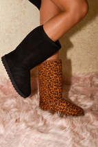WILD DIVA Leopard Suede Round Toe Boots - $26.99