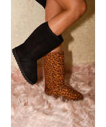 WILD DIVA Leopard Suede Round Toe Boots - €23,44 EUR