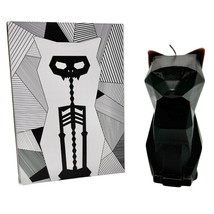 Pyro Pet Kisa Geometric Cat Candle With Skeleton Surprise 6.5&quot; Black Wax Kitty - $18.81