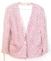White with Pink Roses Floral Lined Dress Blazer Jacket by Russ Petites Sz 14 - £28.24 GBP