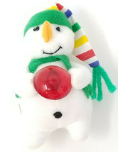 Snowman Figurine Magnet Cloth Rainbow Hat Ornament Holding Vintage - $11.35