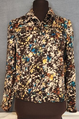 CJ Banks Christopher Banks Sz PS Stretch Brown Blue Coral Fall Floral Ja... - $16.95
