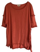 Umgee Womens fringed tunic top Coral Orange L Short Sleeve Knit - $13.37