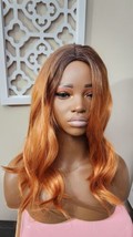 Baruisi Women Orange Wigs Natural Wavy Ombre Layered Middle Part Synthetic Hair - £16.34 GBP