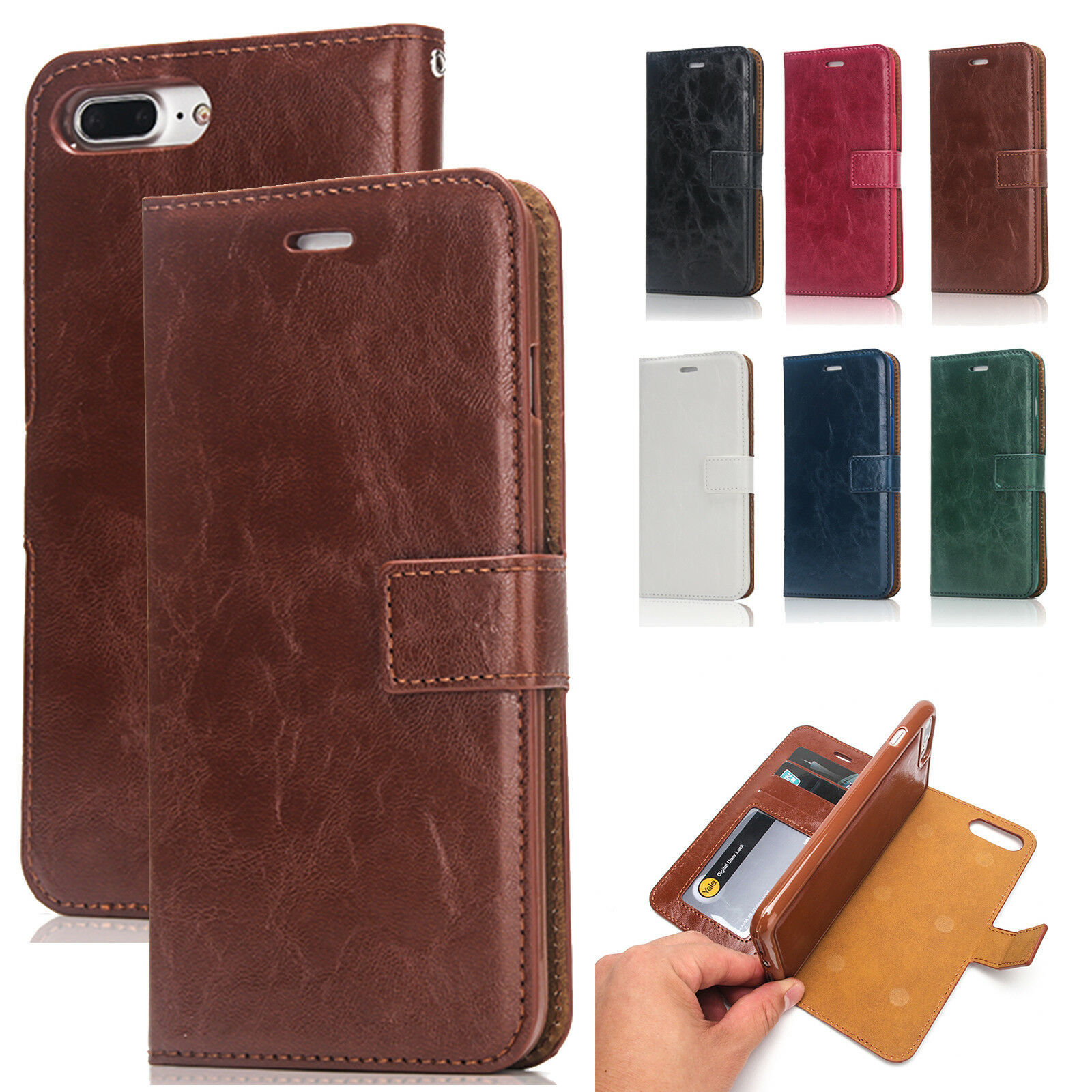 K61) Leather wallet FLIP MAGNETIC BACK cover Case for Apple iPhone