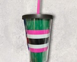1 x Starbucks Cold Cup Tumbler 16oz Grande Green Black Pink Striped - $24.74
