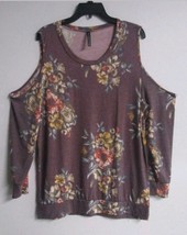 NWT RAGS &amp; COUTURE BURGUNDY FLOWERED Size Small Cold Shoulder Shirt - £11.71 GBP