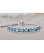 18K Gold Blue Topaz Tennis Bracelet Silver Anniversary Women Wedding Men... - $196.03 CAD+