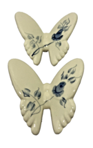 Lasting Products Cream Blue Floral Butterfly (2) Decor Porcelain Hand Painted - £9.46 GBP