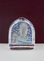 Glass paperweight Our Lady of Lourdes with coloured metal plating (small) - $11.50