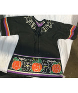Halloween Shirt Cat Pumpkin Bat Spiderweb Short Sleeve Vintage Homemad - $912.56 MXN