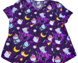 Hello Kitty Black Purple Witch Ghost Halloween Scrub Top Plus Size 2XL N... - $19.99