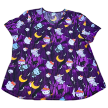 Hello Kitty Black Purple Witch Ghost Halloween Scrub Top Plus Size 2XL N... - £15.70 GBP