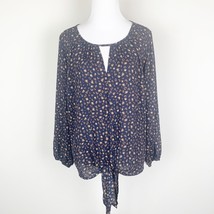 West Kei Womens Blouse Navy Blue Size L Casiya Tie Front Long Sleeve Top - $179.22 MXN