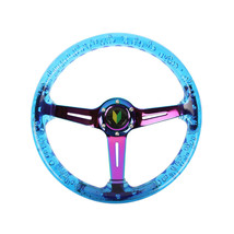 Brand New JDM Beginner Leaf Universal 6-Hole 350mm Deep Dish Vip Blue Crystal Bu - £63.52 GBP