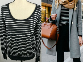 Forever 21+ 1X Sweater Black White Stripe Knit Preppy Stripe Academia Moody Y2K  - £4.55 GBP