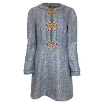 Saloni Camille Bow Tweed Mini Dress In Cotton Women Light Blue Uk Size 12 - £211.90 GBP