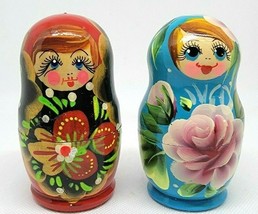 2 Matryoshka Russian Nesting Dolls Wooden Hand Painted Each Doll Has Five Dolls - £31.59 GBP
