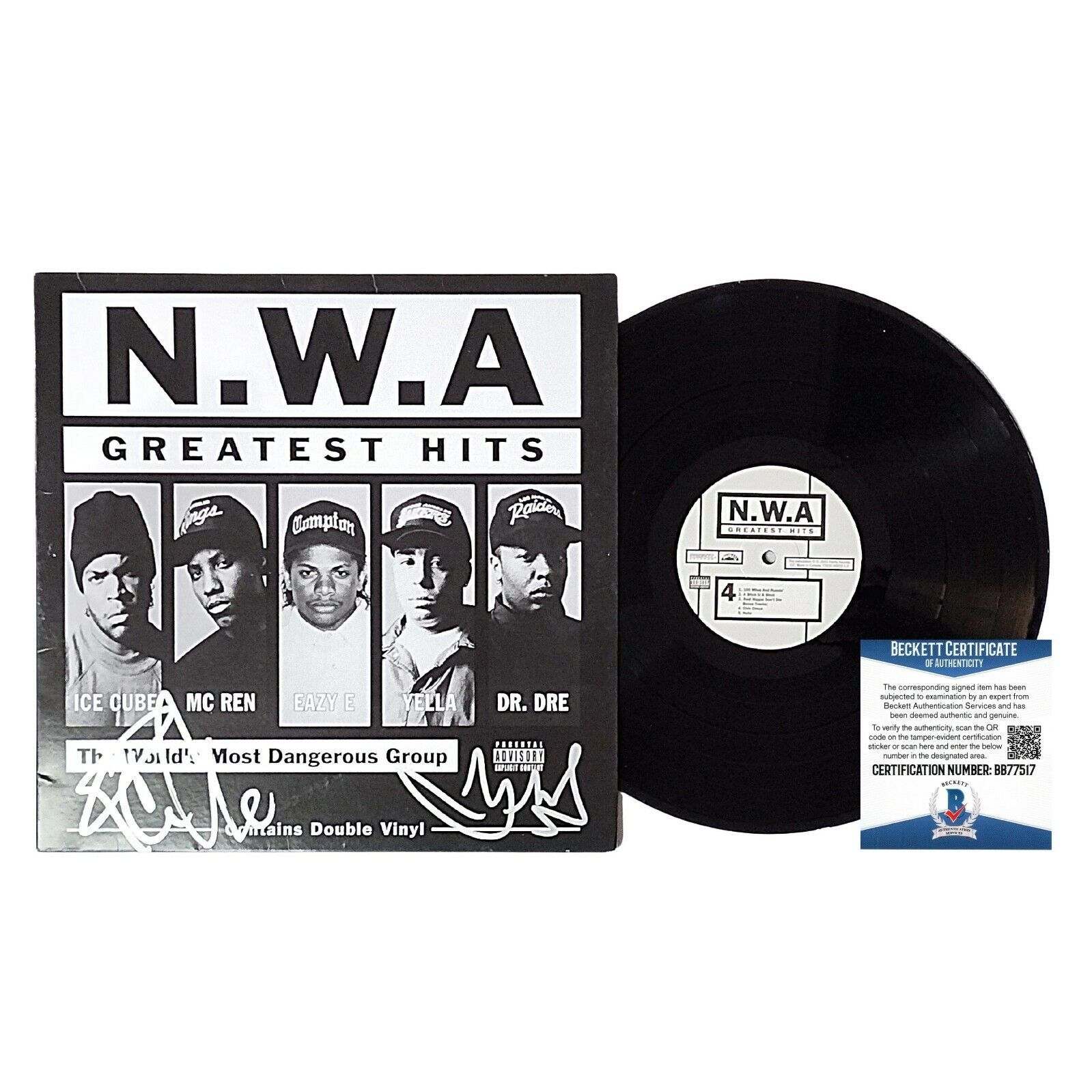 Primary image for Ice Cube Signed NWA Greatest Hits Vinyl Album Beckett Auto DJ Yella Rap Hip Hop
