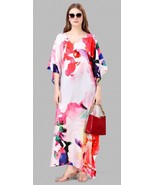 Indian Printed Feather Silk White Multi Colour Kaftan Dress Women Nightwear - £23.30 GBP