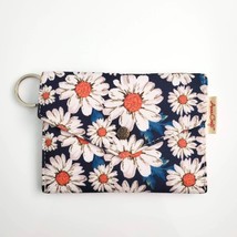New Handmade Canvas Navy White Daisy Floral Keychain Envelope Wallet 4.5&quot; x 3.5&quot; - £11.73 GBP