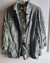 Chicos Womens Size 3 US 16 XL Jacket/Top Embellished Sleeves Army Green Jewelry - £29.72 GBP