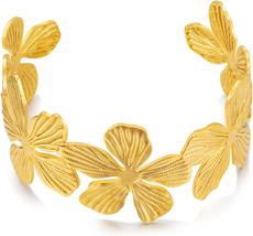 Mother&#39;s Day Gifts for Mom, Chunky Gold Cuff Bracelets for Women Vintage Gold Fl - £24.50 GBP
