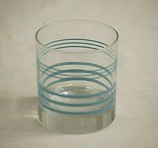 Old Fashioned Clear Glass Drinkware Weighted Bottom Blue Lines - $12.86