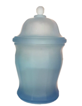 Indiana Glass Baby Blue Satin Biscuit Jar &amp; Lid 1960&#39;s Vintage 10&quot; Covered Urn - £19.71 GBP