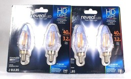 2 Ct GE Reveal HD Plus LED 3.2W Clear Finish Dimmable Candelabra Base 2 Bulbs - £16.02 GBP