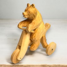 Vintage Russian Bogorodscoe Wooden Bear Toy Carved Figurine Tricycle Folk Art - $16.83