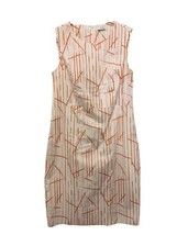 PESERICO Dress Made in Italy Cotton Lined white Red Geometric Sleeveless... - $39.59