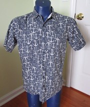 Verdo Navy Gray Cotton Linen Short Sleeve Button Shirt Anchors Nautical ... - $19.77
