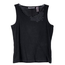 Liz Claiborne Floral Cami Top Petite S Black Embroidered Stretch Career ... - $19.66