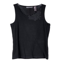 Liz Claiborne Floral Cami Top Petite S Black Embroidered Stretch Career ... - £15.40 GBP