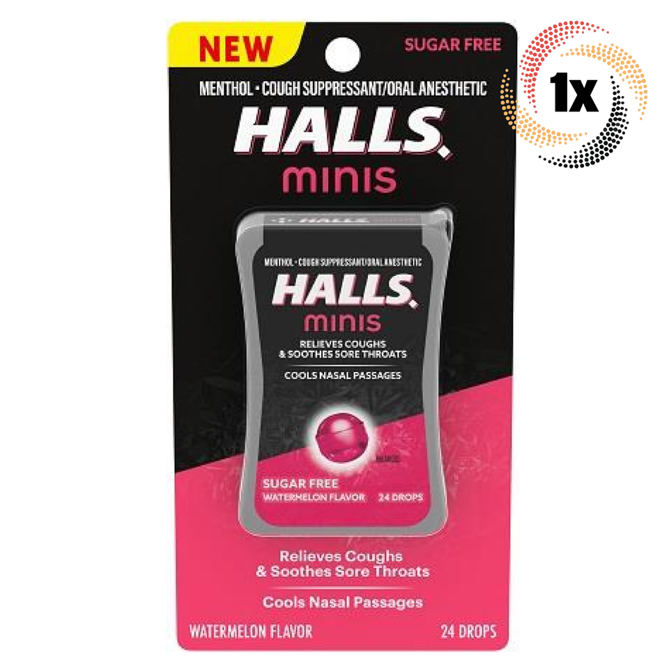 1x Pack HALLS Minis Watermelon Flavor Menthol Cough Drops | 24 Drops Per... - $11.94