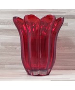 Teleflora Art Glass Flashed Ruby Red 5.5&quot; Flower Shaped Vase - $25.17