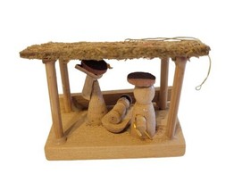 VTG Handmade Wooden Nativity Scene Creche Ornament Unpainted Jesus Mary Joseph  - £8.00 GBP