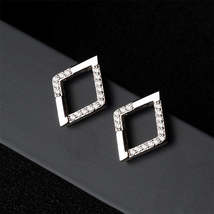 Cubic Zirconia &amp; Silver-Plated Openwork Rhombus Stud Earrings - £11.14 GBP